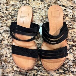 Dolce Vita Pais Black Strappy Mini Wedge Sandal Size 6.5